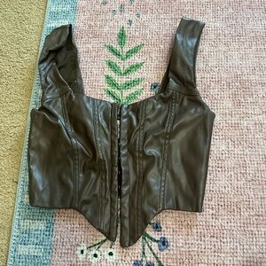 Princess Polly Dark Brown Faux Leather Crop Top
